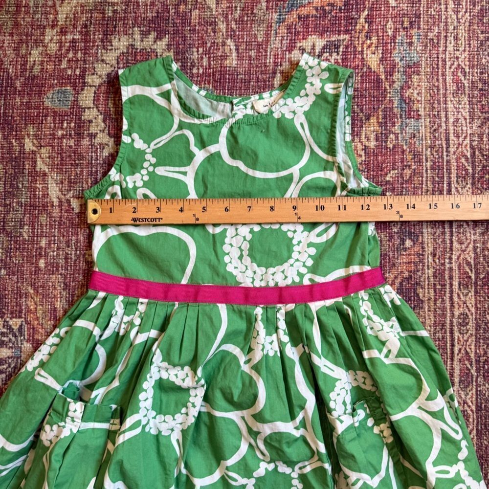 Mini Boden 7-8yr Girls Green Floral Sleeveless Dress with Pink Accent pockets - Picture 4 of 8